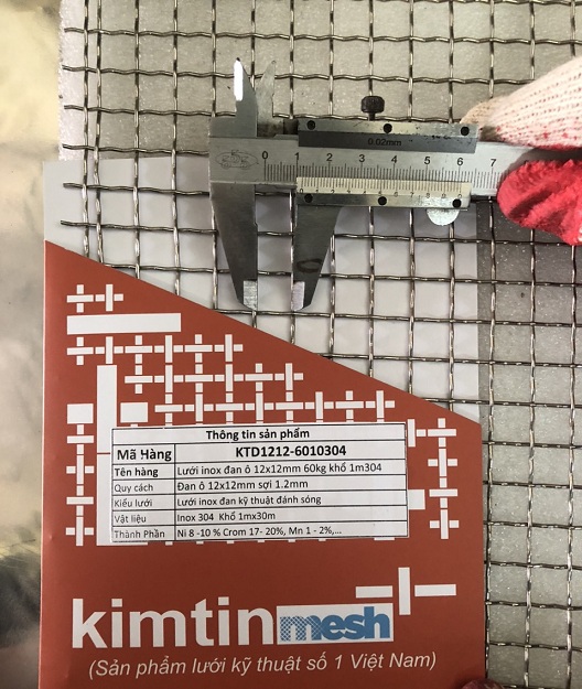 Lưới inox đan 12x12mm sợi 1.2mm Kim Tín 304